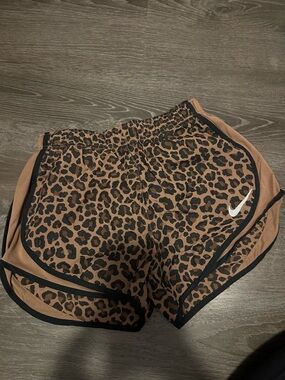 Nike Women's Leopard Print Tan and Black Athletic Shorts